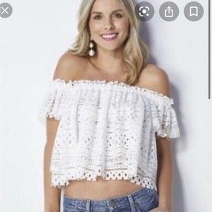 BISHOP & YOUNG Off Shoulder Lace Crop Top